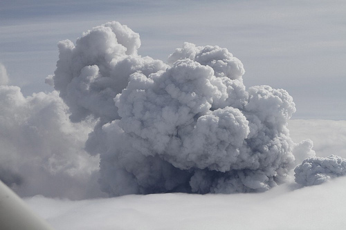 Ash cloud, white - Smoke billows from a volcano in Eyjafjallajokull