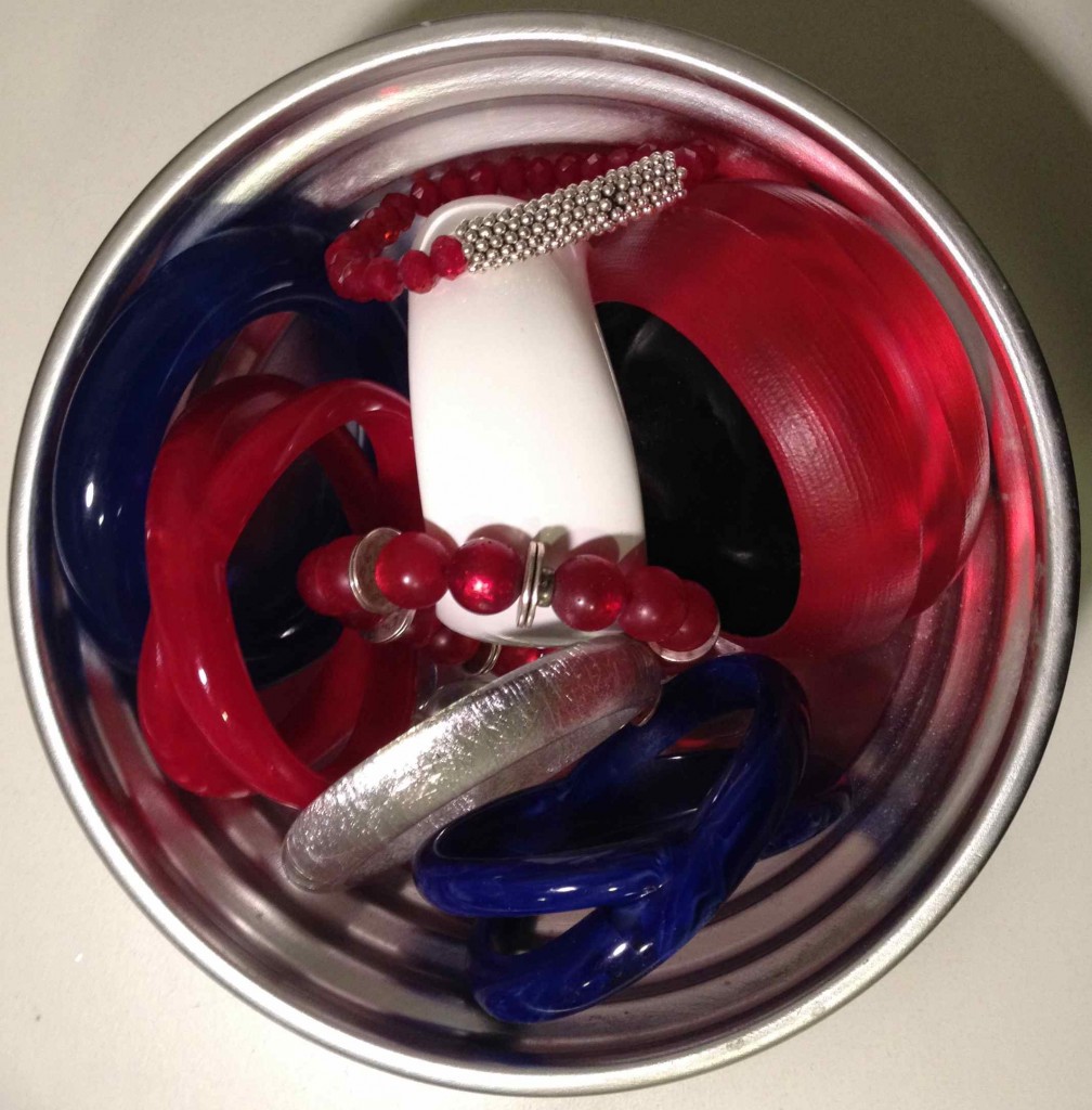 Red, white and blue bangles