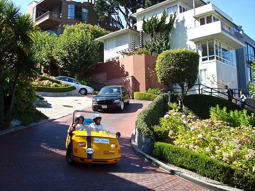 Cars driving down Lombard St, San Francisco